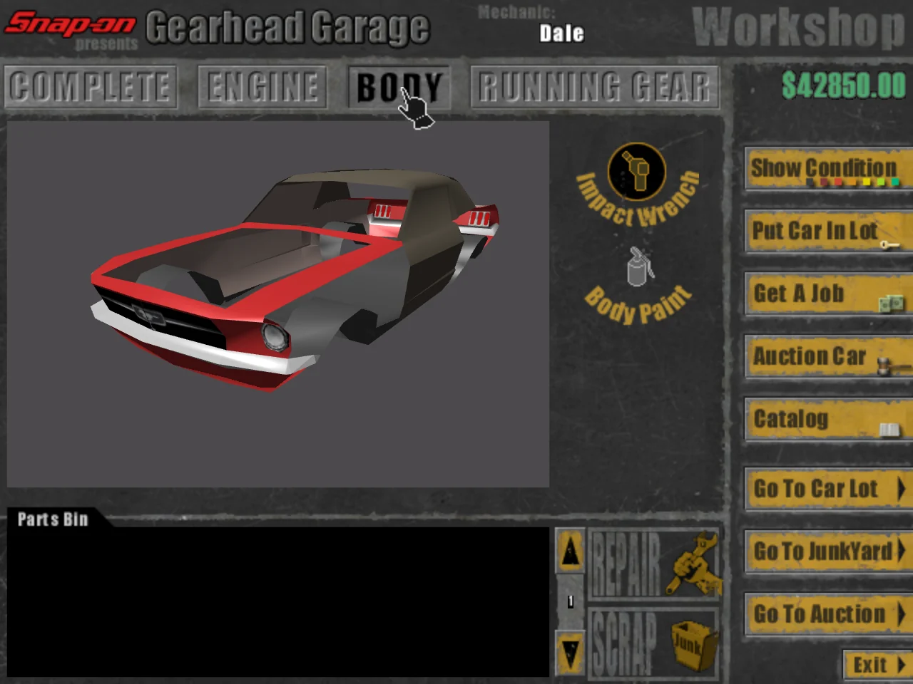 The WorkShop's Body view of a 1967 Ford Mustang, the impact wrench chosen