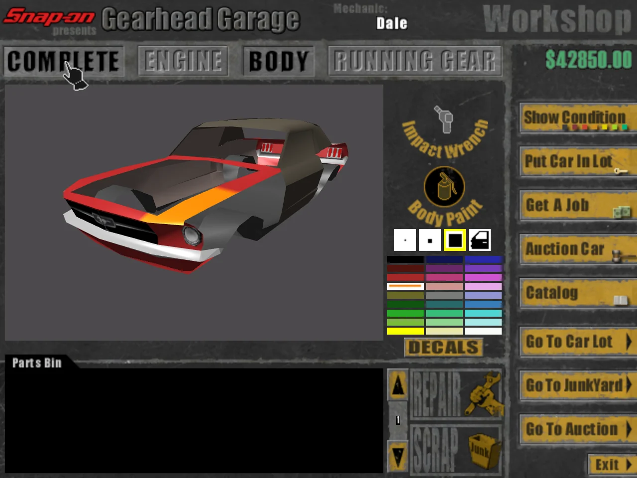 Body Paint: the spray can over a Mustang, the brushes and colours in the column